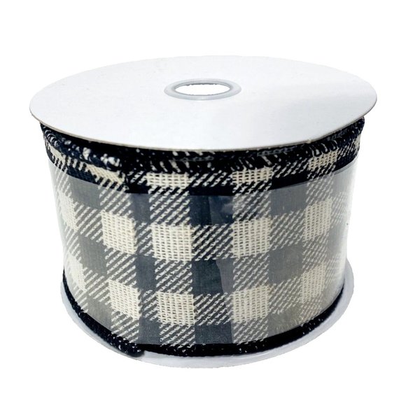 Black & White Check Ribbon, Black White Plaid Pattern Ribbon Roll Craft Material - Picture 4 of 5